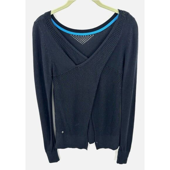 Lululemon Sunset Savasana Sweater Size 4 Black Cashmere Bamboo Boolux Open Back - Picture 1 of 6
